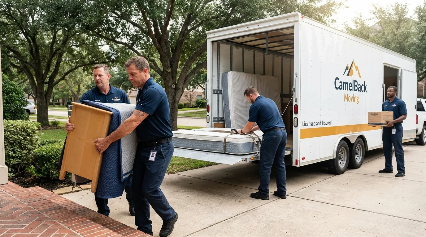 Crew loading residential truck for cross-state move from Bellaire, MI