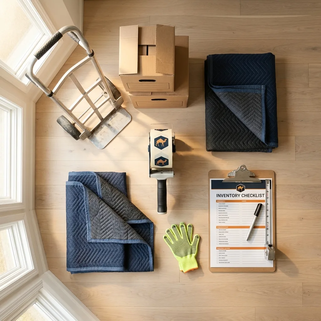 Professional moving supplies and packing materials layout for Bellaire residential relocations